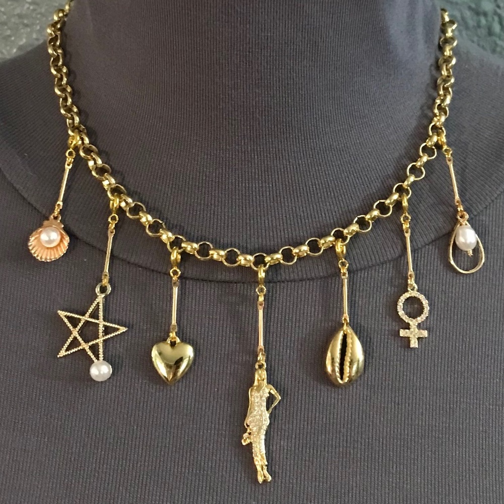 SOLD—White Lotus Lucia Greco Gold 7 Detachable Charms Necklace, Handmade Replica - Picture 8 of 16